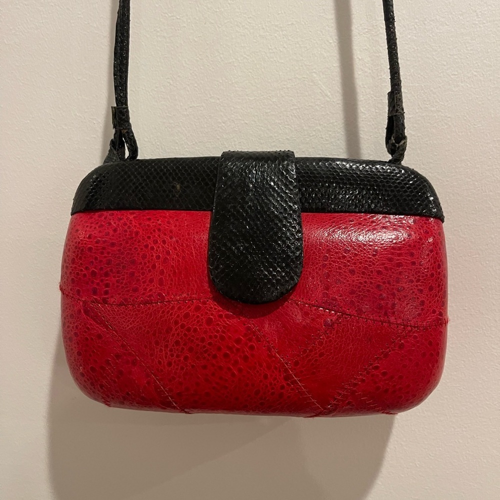 Vintage Red and Black Leather Crossbody Hard Shell Bag